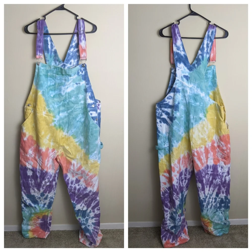 Dolls Kill rainbow tie dye plus size overalls - Picture 1 of 7